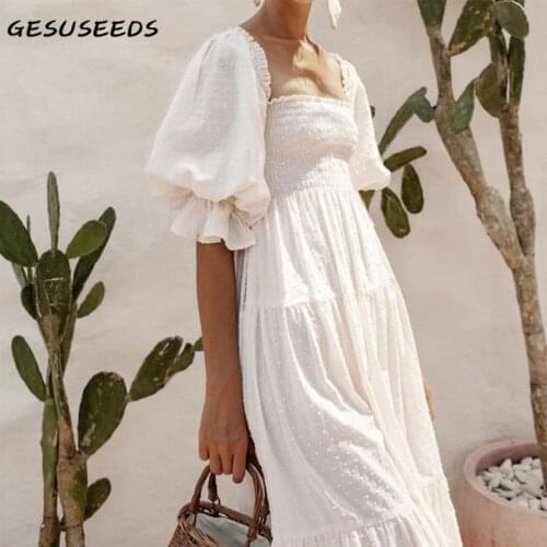 Vintage dress women square neck dresses sexy long dress party long sleeve dresses white lace up dress ruffle jacquard vestidos