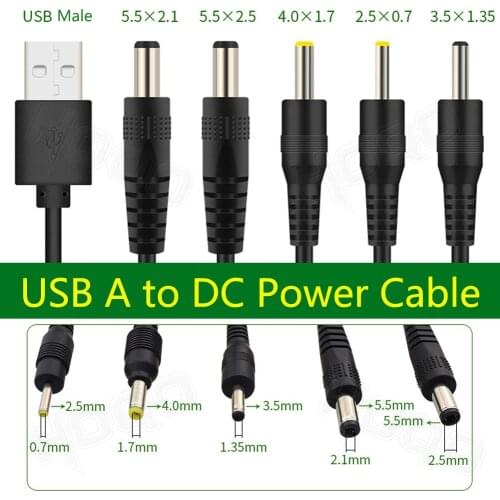 1m 2m USB to DC 3.0X1.1mm 2.0*0.6mm 2.5*0.7mm 3.5*1.35mm 4.0*1.7mm 5.5*2.1mm 2.5mm 5V 2A DC Barrel Jack Power Cable Connector