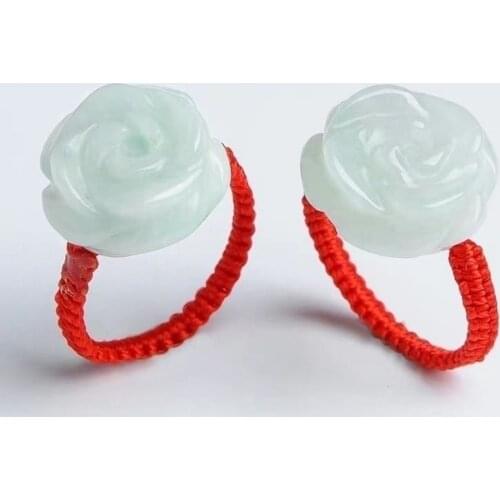 1PC Natural Emerald Rose Jade Ring Jadeite Amulet Fashion Chinese Jewelry Hand Carved Crafts Luck Gifts Women Men