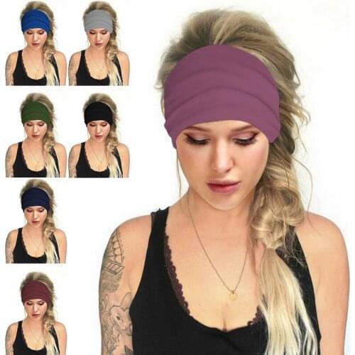 2020 New Fashion Women Hair Accessories 1PC Soft Elastic Wide Yoga Head Wrap Soft Tube Scarf Hairband Solid color bib headscarf