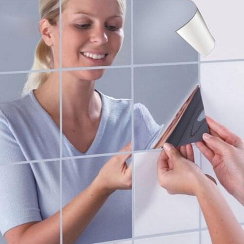 3D Square Mirror Wall Stickers Decal Home Wash Room Window Decor DIY