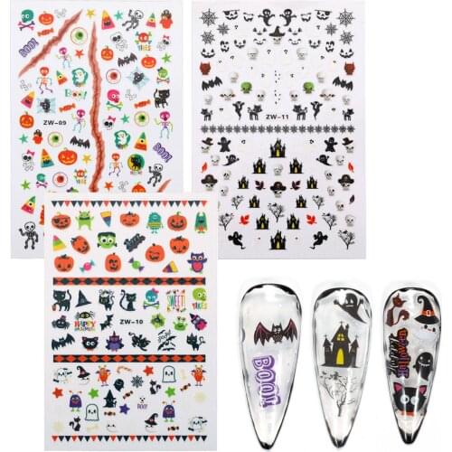 3D Nail Stickers Joker Halloween Nail Design Clown Skull Sliders Pumpkin Self Adhesive Decal Wraps Manicure Decor 12*8cm
