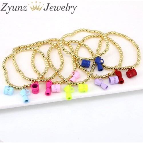 5PCS, Metal Coffee Cup Charm Bracelet, Enamel Bottle and Coffee Cup Charms Beaded Bracelets Elastic Jewelry High Quality