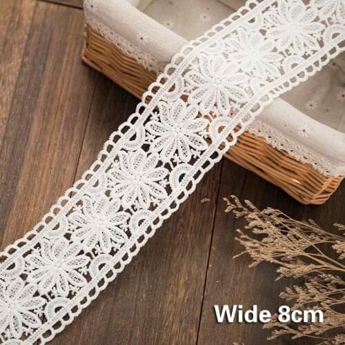 8CM White Black Hollow Lace Embroidery Water Soluble Ribbon Trim Garment Dress Curtains DIY Sewing Accessories