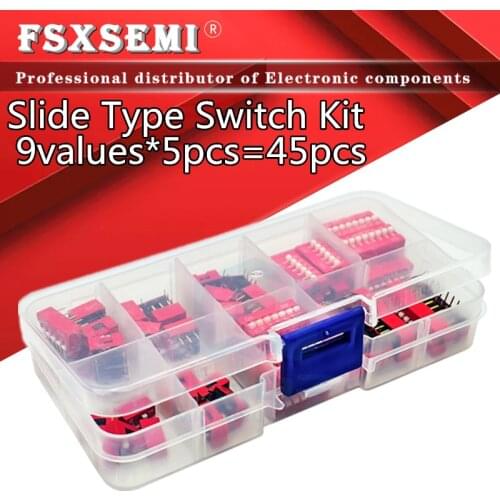 9values*5pcs=45pcs Slide Type Switch 1 2 3 4 5 6 7 8 9 Bit 2.54mm Position Way DIP Red Pitch Toggle Switch Red Snap Switch