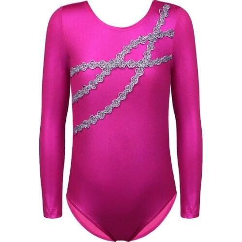 Girls Ballet Tutu Dancewear Gymnastics Leotard Costumes Rose Long Sleeve Chian Stripe Acrobatics Ballet Dance Bodysuit 2-10Y