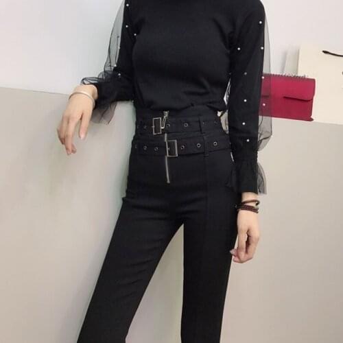 New High Waist Skinny Women Pencil Pants Sashes Full Length Slim Fit Trousers Female 2020 Black Fashion Casual Streetwear Ladies
