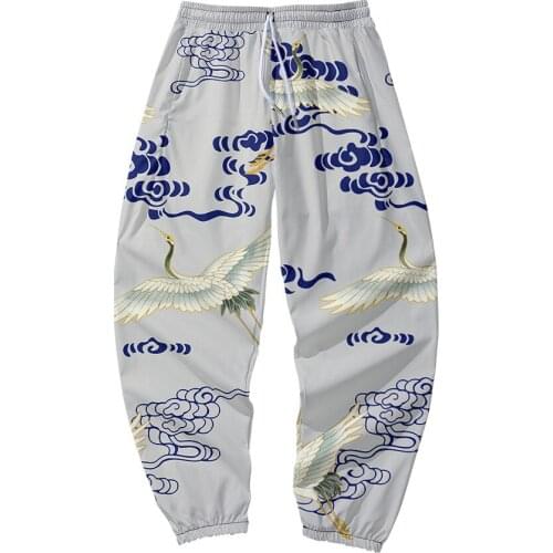 2020 New Arrival 3D Print Chinese style Crane Cargo Pants Hip hop Harajuku Streetwear Elastic Waist Fashion Autumn Winter Pants