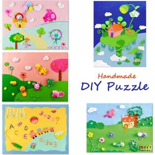 DIY Cartoon 45x36CM Handmade Non-woven Fabric Sticker 3d Puzzle Funny Art & Crafts Games Early Educational Toys for Kids