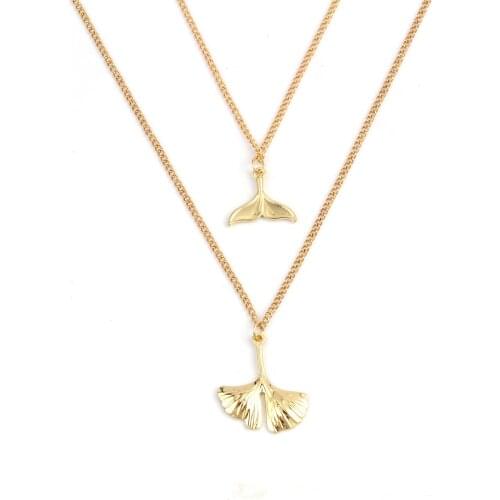 Double Layers Fashion Women Necklace Bijoux Femme Gold Color Whale Tail Fish Nautical Charm Mermaid Tails Necklaces Jewelry