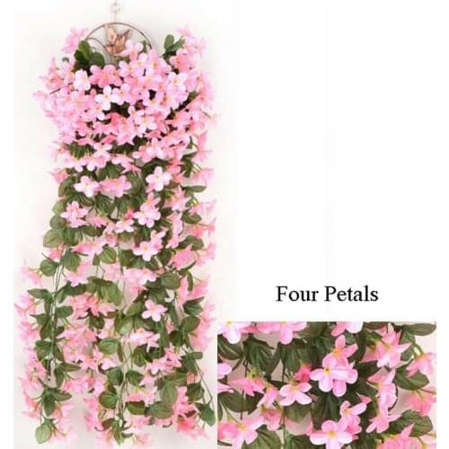 Violet Artificial Leaf Garland Vine Fake Foliage Flower Wall Hanging Roses Basket Flower Wedding Party Home Decor Wreath