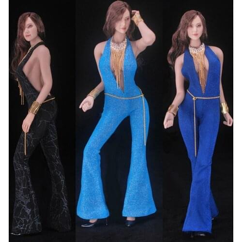 FT010 1/6 Female Clothes Disco Costumes Vintage Jumpsuit Deep V-neck For 12" Seamless PH UD Body New In Stock