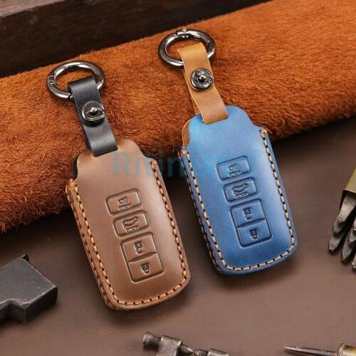 Leather Car Key Case 4 Buttons Smart Remote Control Protect Cover For Toyota Camry Corolla RAV4 Highlander Avalon 2015 2016 2017