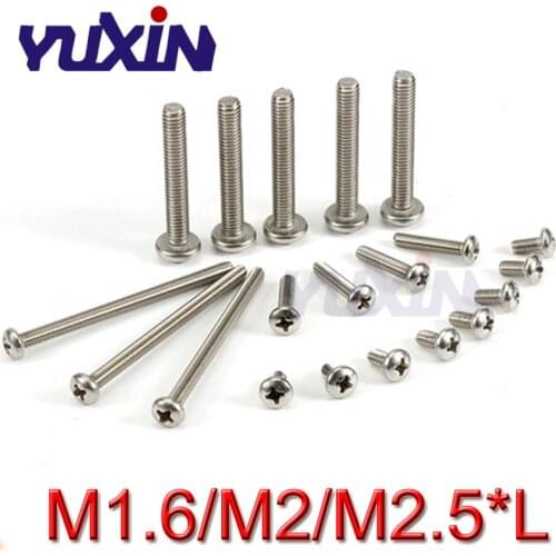500Pcs M1.6 M2 M2.5*L ISO7045 DIN7985 GB818 304 Stainless Steel Cross Recessed Pan Head PM Screws Phillips Machine Screws Bolts