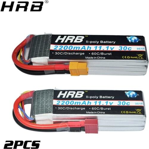 2PCS HRB 11.1V 2200mah Lipo Battery T Deans XT60 XT90 EC5 XT90-S Female 30C For HPI Racing Car Boat Airplane FPV Drone RC Parts
