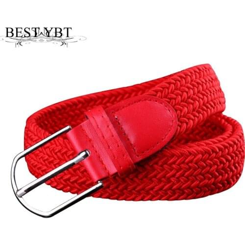Best YBT Unisex Belt Pin buckle Men Womens casual Canvas Belt Tidal current weaving elastic cowboys Belt Multicolor