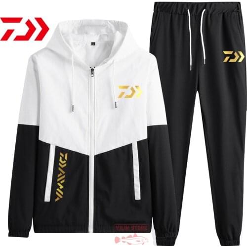 Daiwa Fishing Suit Men Spring Summer Thin Fishing Clothing Hooded Sports Hiking Fishing Jacket Outdoor Quick Drying Fishing Suit