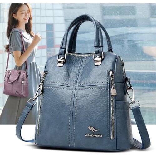 2021 New High Quality Leather Backpack Women Shoulder Bags Multifunction Travel Backpack School Bags for Girls Bagpack mochila