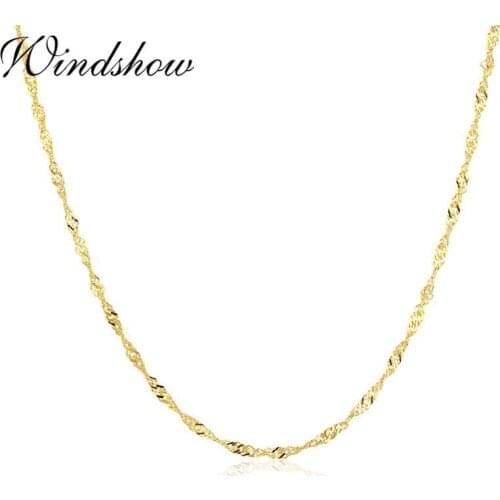35cm-60cm 925 Sterling Silver with Gold Color Water Wave Chain Necklace Women Kids Children Girls Jewelry Kolye Collares W 1.5mm
