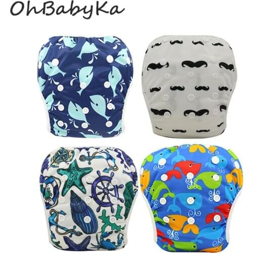 Ohbabyka Baby Swim Diaper Waterproof Adjustable Cloth Diapers Pool Pant Swimming Diaper Cover Reusable Washable Baby Nappies