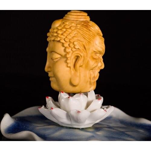 Boxwood carving handicraft Buddhist script player man as Buddha and man as devil as solid wood car pendant