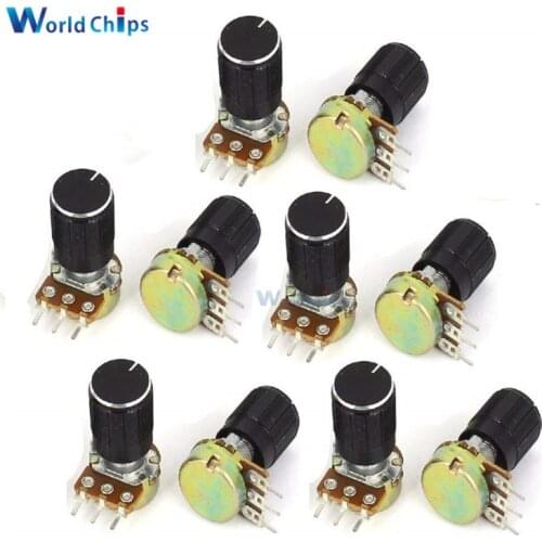 5pcs WH148 Potentiometer Resistor B1K B5K B20K B50K B100K B500K 3Pin Knurled Shaft Linear Taper Rotary with Cap Knob for Audrino