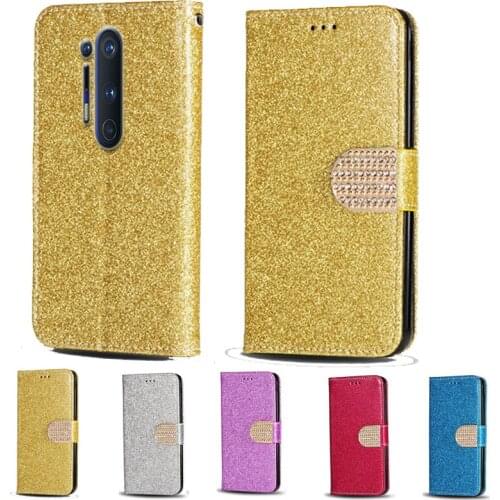 Luxury Glitter Diamond Flip Leather Wallet Phone Case For OnePlus 8 Pro Phone stand function cover with card slot