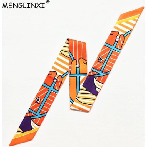 Luxury Brand Scarf Women Fashion Horse Neckerchief Skinny Silk Scarves For Ladies Handbag Ribbons Head Scarf Womens Tie