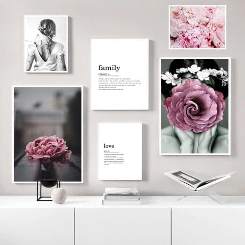 Nordic Red Flower Figure Quote Canvas Painting Wall Art Scandinavian Picture Modern Home Decor Poster and Print for Room Design