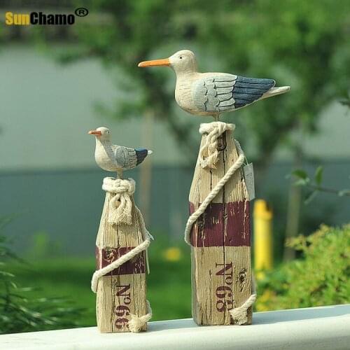 Mediterranean Sea Birds Seagull Sculpture Micro Landscaping Home Furnishing Float Wooden Crafts Resin Garden Decoration