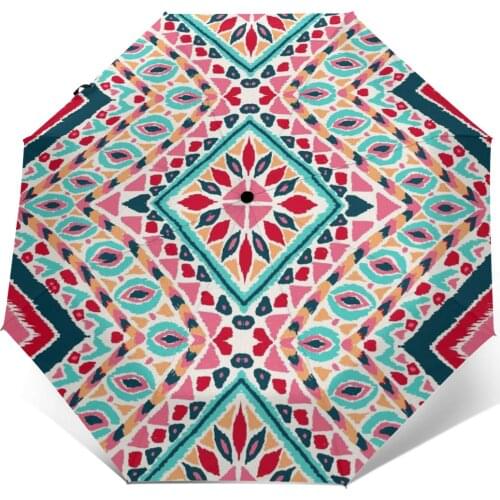 Wind Resistant Folding Automatic Umbrella Women Auto Aztec Pattern Windproof Umbrellas Rain For Men Parasol