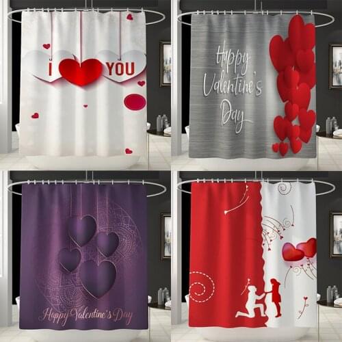 Love Heart 3D Shower Curtain ValentineS Day Waterproof Polyester Shower Curtain Printed Bathroom Curtain Shower Accessories