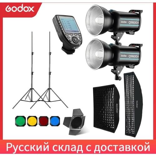 Godox QS600II 2x 600Ws Photo Studio Flash Lighting,Softbox,XPRO Trigger,280cm Light Stand,Barn Door,Flash built-in Receivers