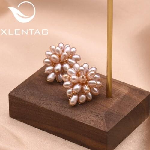 XlentAg Original Handmade Natural Fresh Water Pearl Womens Stud Earrings Wedding Gifts Stud Earrings Luxury Jewellery GE0606