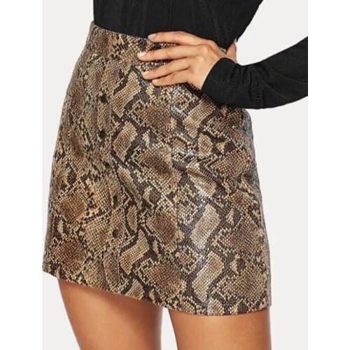 PU Faux Leather Skirt Women Sexy High Waist Pencil Mini Python Snake Print Skirt 2021 New Fashion Party Bodycon Snakeskin Skirts