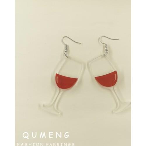 QUMENG Clear Red Wine Glass Acrylic Pendant Earring 2021 Style Fashion Statement Jewelry Woman Delicate Everyday Wear