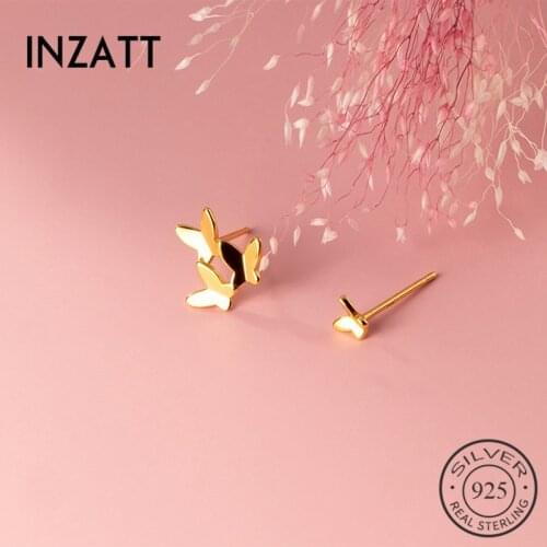 INZATT Real 925 Sterling Silver Butterfly Insect Stud Earrings For Fashion Women Asymmetry Cute Fine Jewelry Accessories