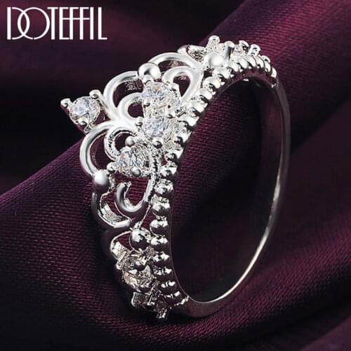 DOTEFFIL 925 Sterling Silver Crown AAA Zircon Ring For Women Fashion Wedding Engagement Party Charm Jewelry