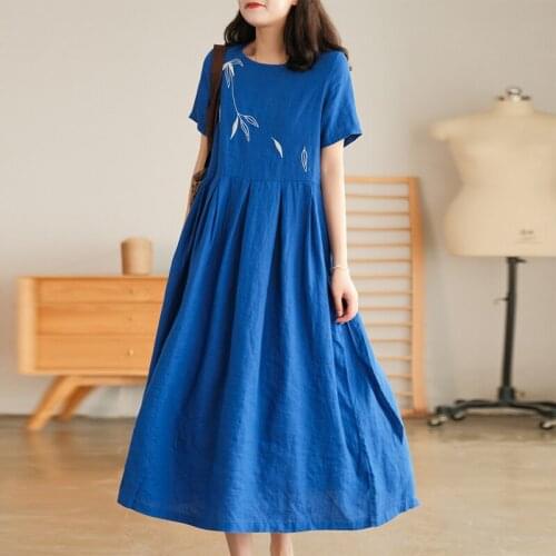 QPFJQD Ladies Short Sleeve Belt Korean Style Linen Dress O-Neck 2021 Summer Autumn Women Casual Comfortable Soft Dresses