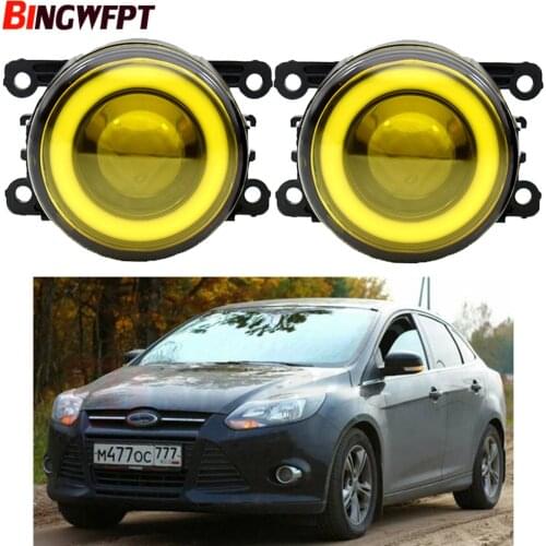 1pair Car Front Fog Lamp with Angel eye DRL For Ford Focus Fusion Fiesta Transit Edge EcoSport Ranger C-Max Tourneo Ka