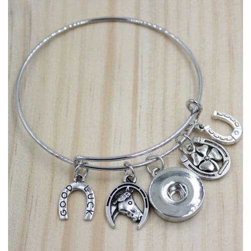 10PCS/LOT Wholesale Good Luck Horse Shoe Charm Bracelets Bangle Gift Expandable 18mm Snap Bracelets Jewelry