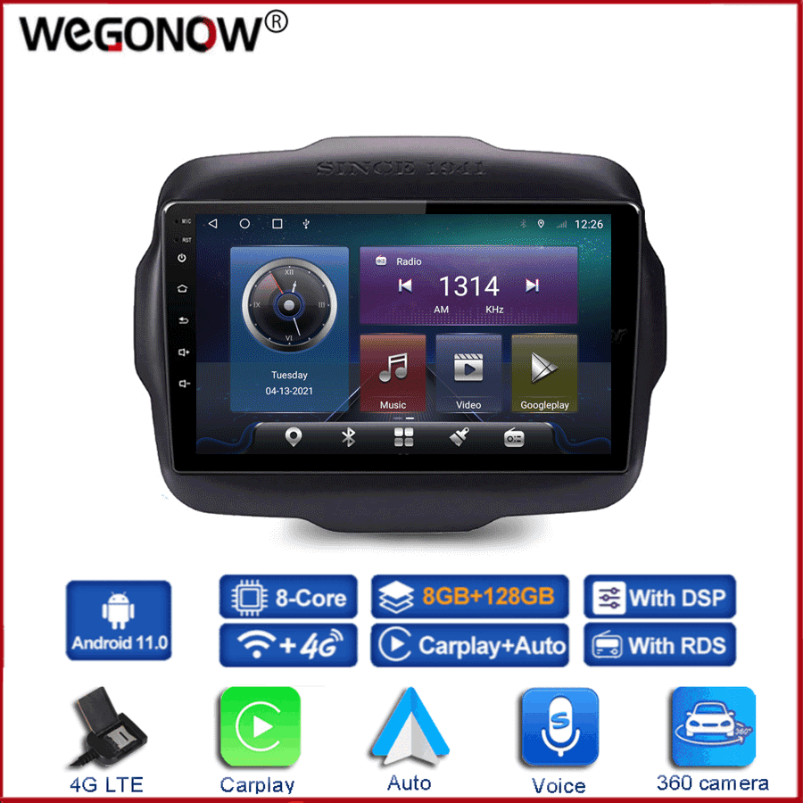 360 Panoramic Camera CanBus 6GB+128GB Android 10.0 Car DVD Player GPS WIFI Bluetooth RDS Radio For Jeep Renegade 2016- 2019 2020