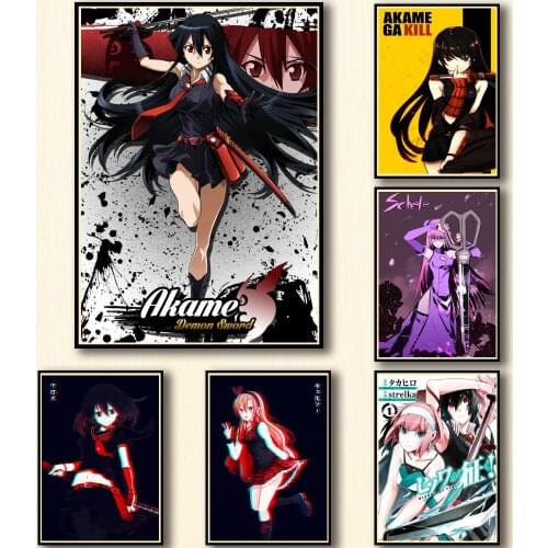 44 Designs Anime Akame Ga KILL! Whitepaper Poster Artwork Painting Funny Wall Sticker for Coffee House Bar