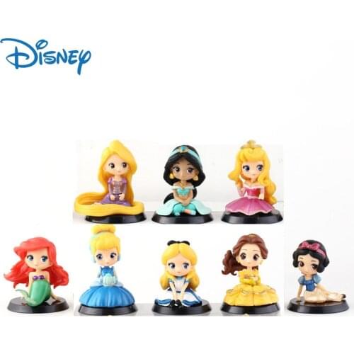 Disney Q Posket Princess Figures Alice Cinderella Action Figure Toys Collectible Model Cake Topper Car Decoration Kids Toys Gift