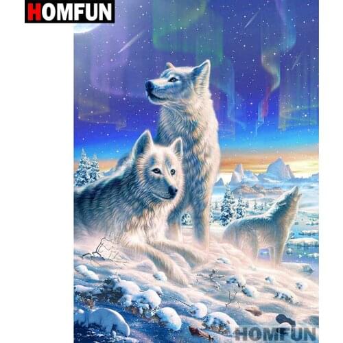 HOMFUN Full Square/Round Drill 5D DIY Diamond Painting "Animal Wolf" Embroidery Cross Stitch 5D Home Decor Gift A07119