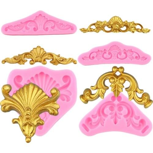 Baroque Scroll Relief Silicone Mold Leaf Cupcake Topper Fondant Molds Cake Border Decorating Tools Chocolate Candy Resin Moulds