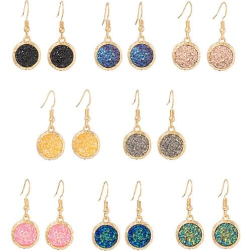 Ethnic boho golden resin round pendant hanging dangle drop earrings for women girl wedding gift 2021 fashion wholesale jewelry