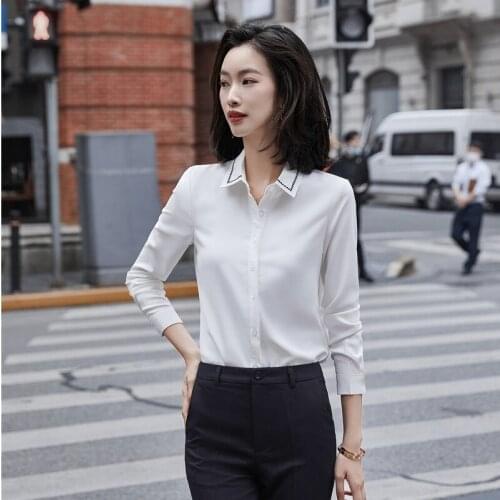 Formal Ladies White Blouses & Shirts Women 2 Piece Pant and Top Sets Long Sleeve Work Clothes Office Uniform Styles