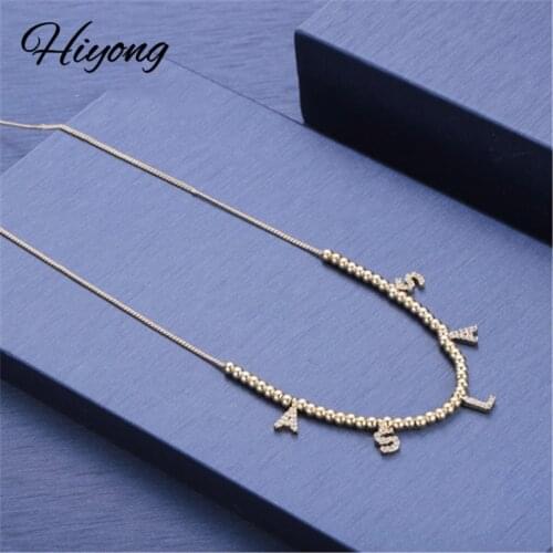 Hiyong 6 mm Pave Letter Necklaces Personalized Custom Jewelry Necklaces With Names Unique Letter Balls Necklaces Gifts