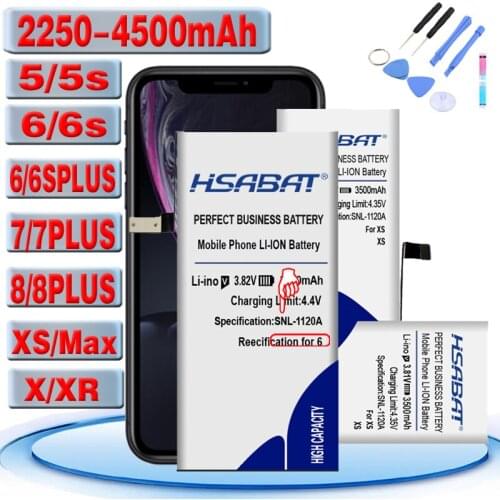 HSABAT100% new Battery for iPhone X XR XS 6s 7 8 for iphone XS MAX 6 5S 5 SE for iphone 6S Plus 6Splus/7 Plus 7plus/8 Plus 8plus
